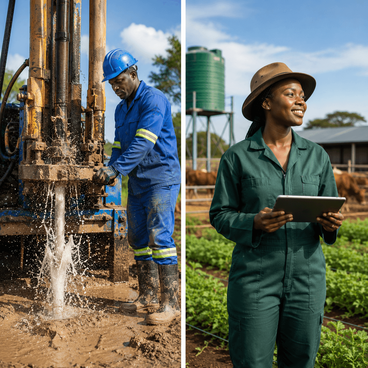 Borehole drilling rig on a farm